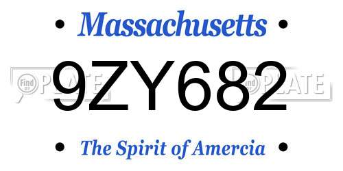 9ZY682 Massachusetts License Plate