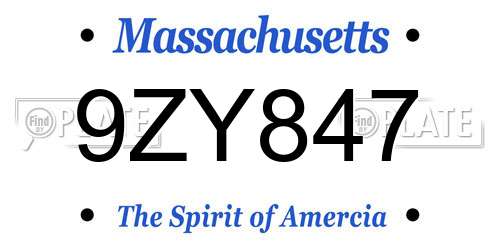 9ZY847 Massachusetts License Plate