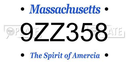 9ZZ358 Massachusetts License Plate