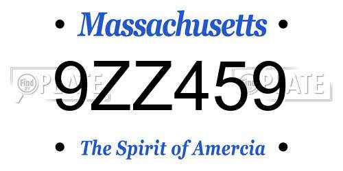 9ZZ459 Massachusetts License Plate