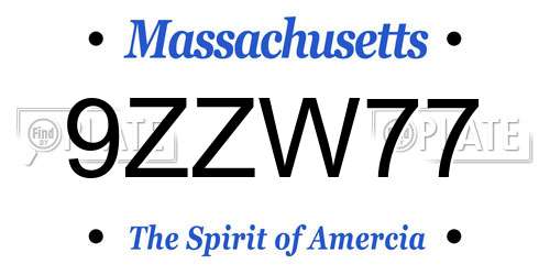 9ZZW77 Massachusetts License Plate