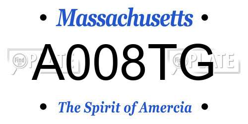 A008TG Massachusetts License Plate