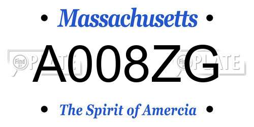 A008ZG Massachusetts License Plate