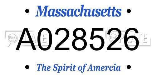 A028526 Massachusetts License Plate
