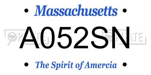 A052SN Massachusetts License Plate