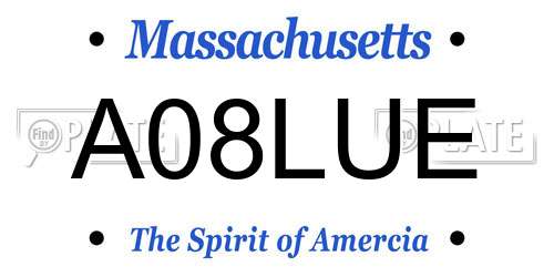 A08LUE Massachusetts License Plate