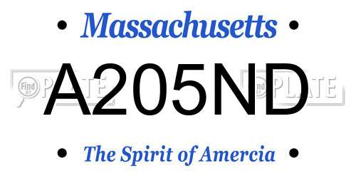 A205ND Massachusetts License Plate
