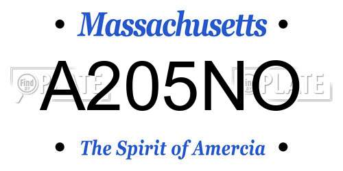 A205NO Massachusetts License Plate