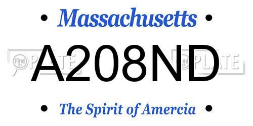 A208ND Massachusetts License Plate