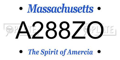 A288ZO Massachusetts License Plate