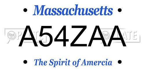 A54ZAA Massachusetts License Plate