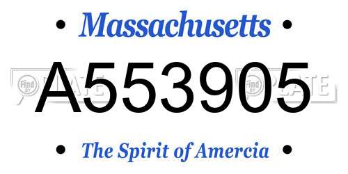 A553905 Massachusetts License Plate
