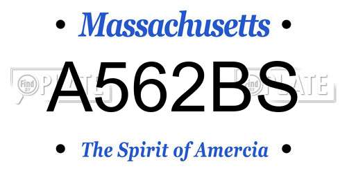 A562BS Massachusetts License Plate