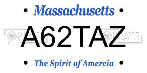 A62TAZ Massachusetts License Plate