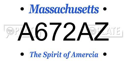 A672AZ Massachusetts License Plate