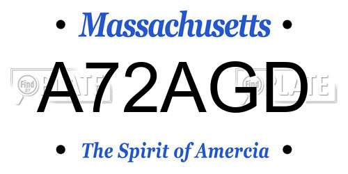 A72AGD Massachusetts License Plate