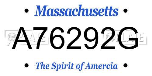 A76292G Massachusetts License Plate