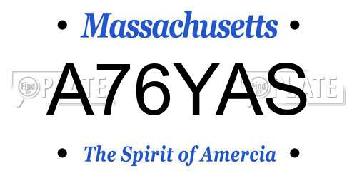 A76YAS Massachusetts License Plate
