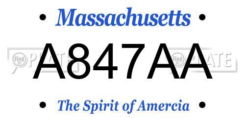 A847AA Massachusetts License Plate