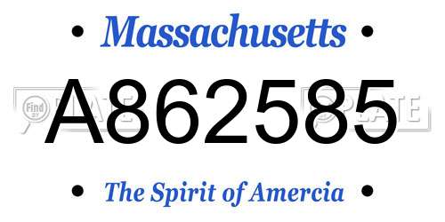 A862585 Massachusetts License Plate