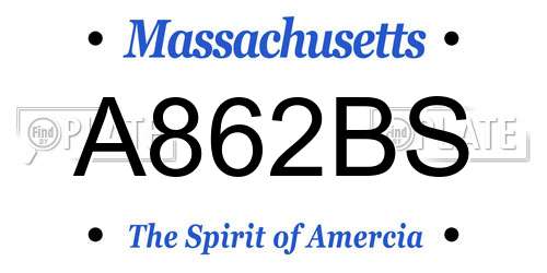 A862BS Massachusetts License Plate