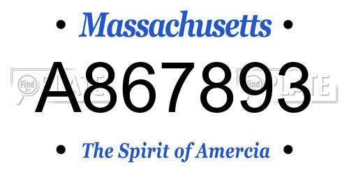 A867893 Massachusetts License Plate