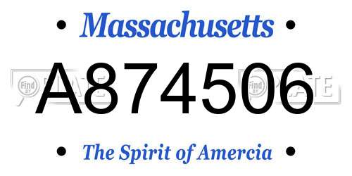 A874506 Massachusetts License Plate