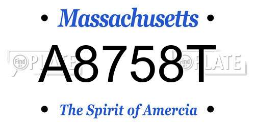 A8758T Massachusetts License Plate