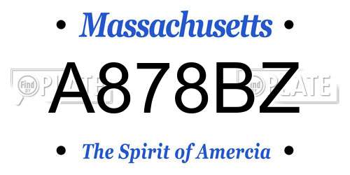 A878BZ Massachusetts License Plate