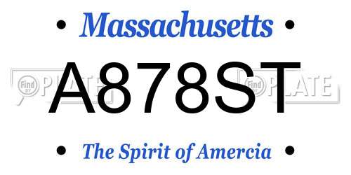 A878ST Massachusetts License Plate