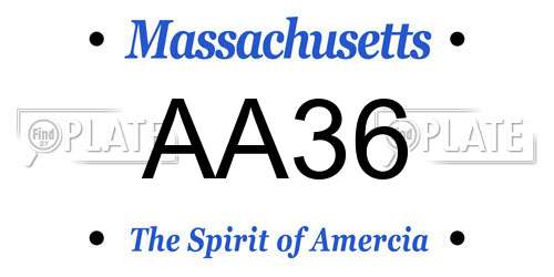 AA36 Massachusetts License Plate