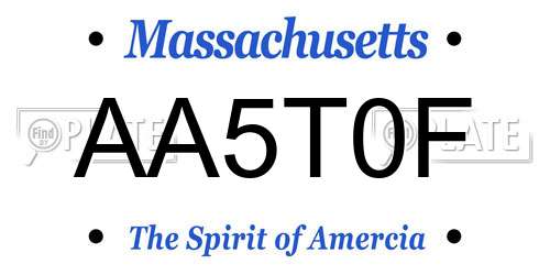 AA5T0F Massachusetts License Plate