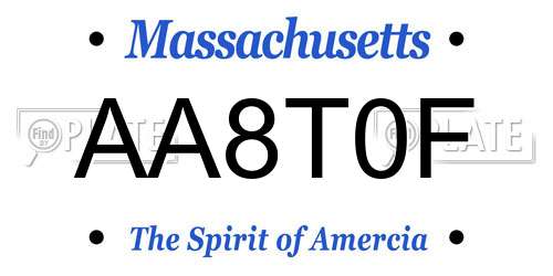 AA8T0F Massachusetts License Plate