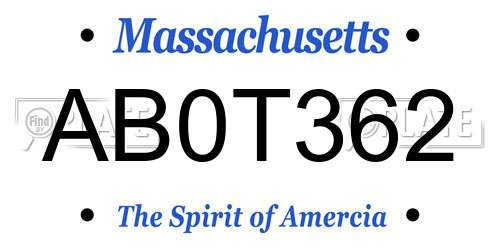 AB0T362 Massachusetts License Plate