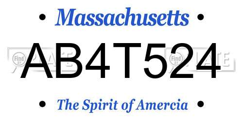 AB4T524 Massachusetts License Plate