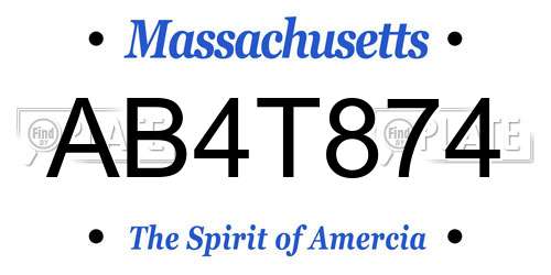 AB4T874 Massachusetts License Plate