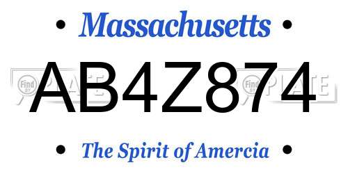 AB4Z874 Massachusetts License Plate