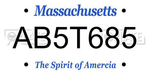 AB5T685 Massachusetts License Plate