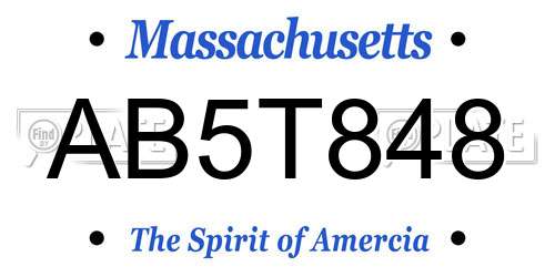 AB5T848 Massachusetts License Plate