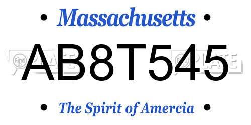 AB8T545 Massachusetts License Plate