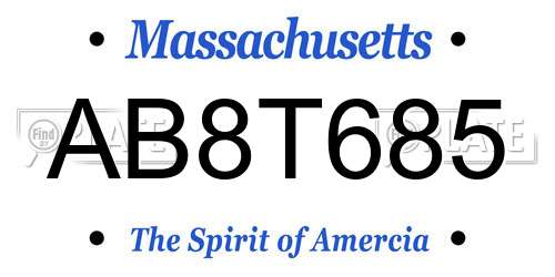 AB8T685 Massachusetts License Plate