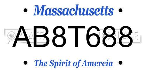 AB8T688 Massachusetts License Plate