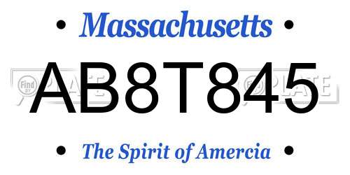 AB8T845 Massachusetts License Plate