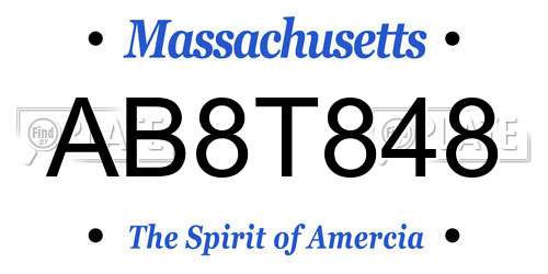 AB8T848 Massachusetts License Plate