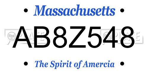 AB8Z548 Massachusetts License Plate