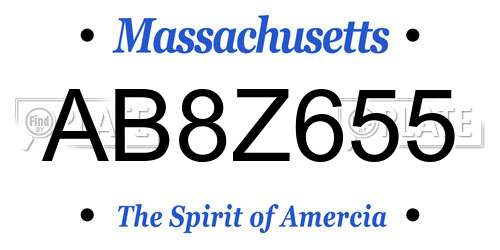 AB8Z655 Massachusetts License Plate
