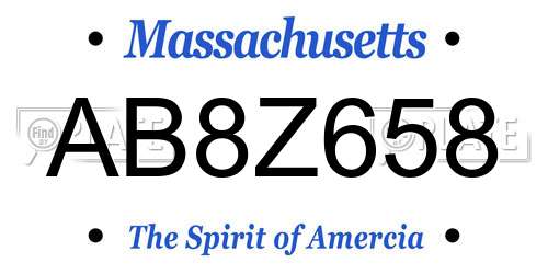AB8Z658 Massachusetts License Plate