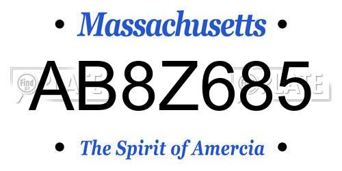 AB8Z685 Massachusetts License Plate