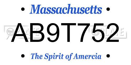 AB9T752 Massachusetts License Plate