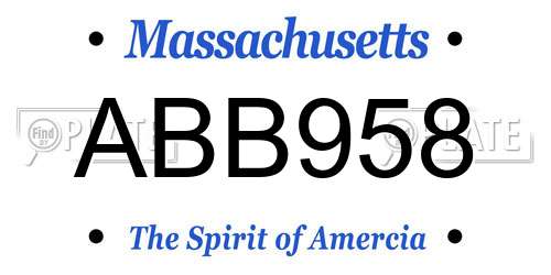 ABB958 Massachusetts License Plate